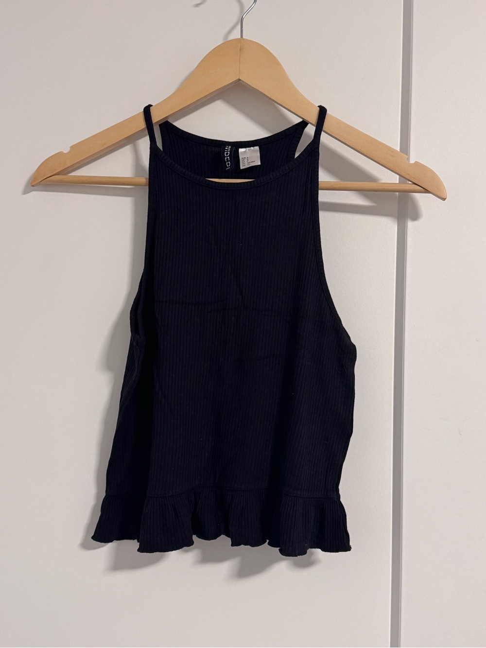 H&M Ribbed Black Ruffle-Hem Tank Top - Women